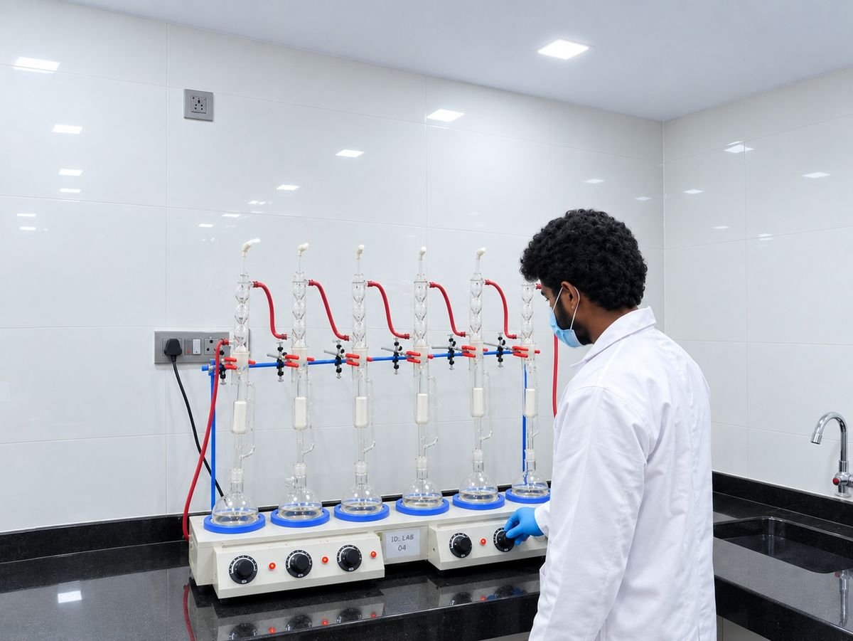 Solvent extraction bench for crude fat determination