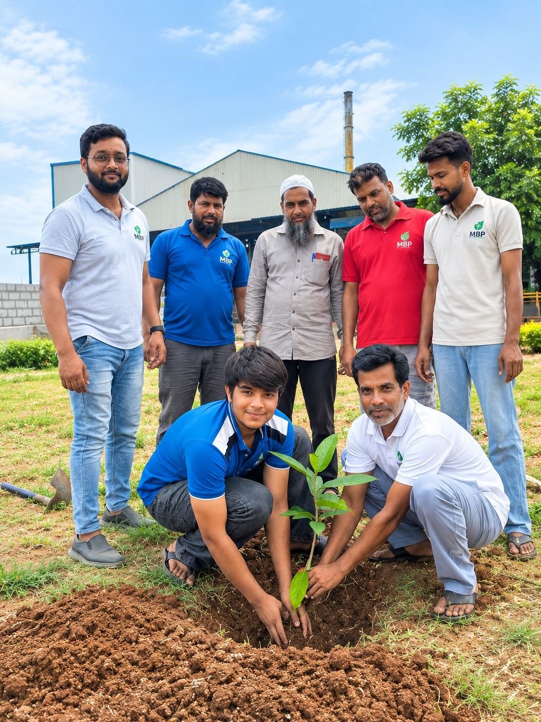 Team tree planting at the plant